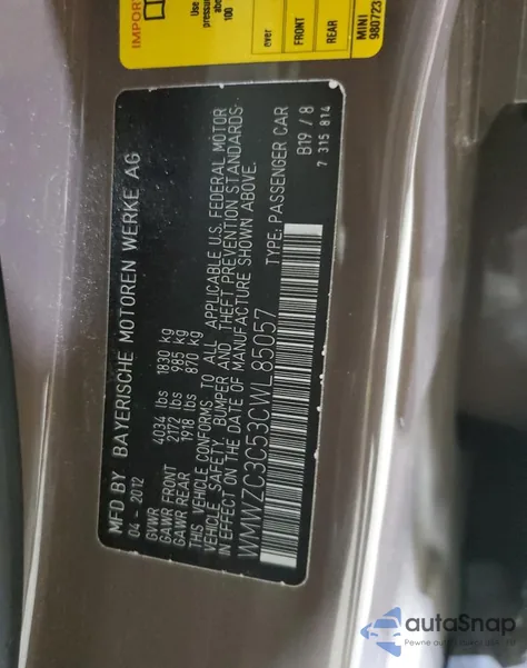 2012 Mini Cooper S Countryman from USA, damaged, VIN WMWZC3C53CWL85057